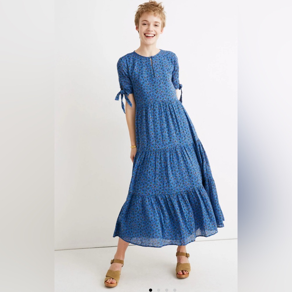 Madewell Tie-Sleeve Tiered Midi Dress in Calico Floral Size XL